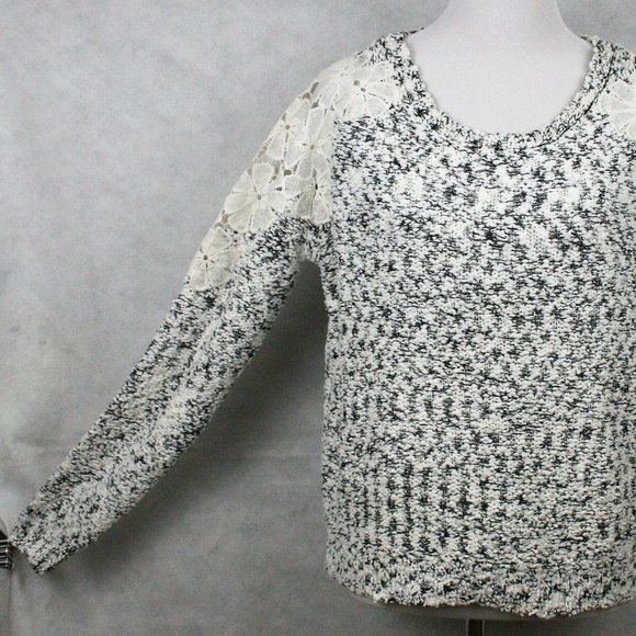 Lush Bobbles & Lace Mottled Black & White Polyester Blend Sweater SZ L NWT - Picture 2 of 11
